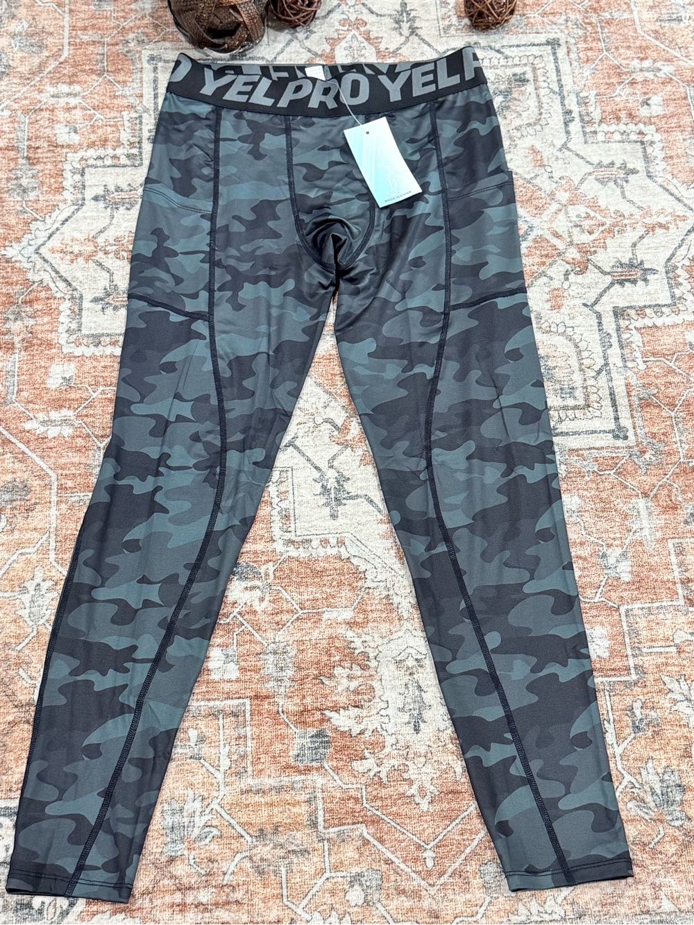 Yelpro Men’s Camouflage Compression Pants - Gray Camo